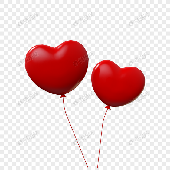 立体漂浮红色爱心气球图片