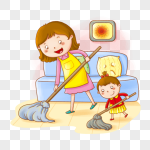 女孩和妈妈一起做家务做家务高清图片