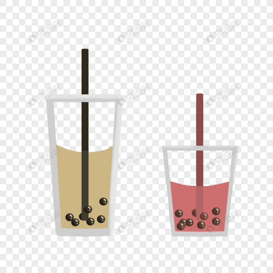 夏日扁平风珍珠奶茶饮料手绘装饰图案图片