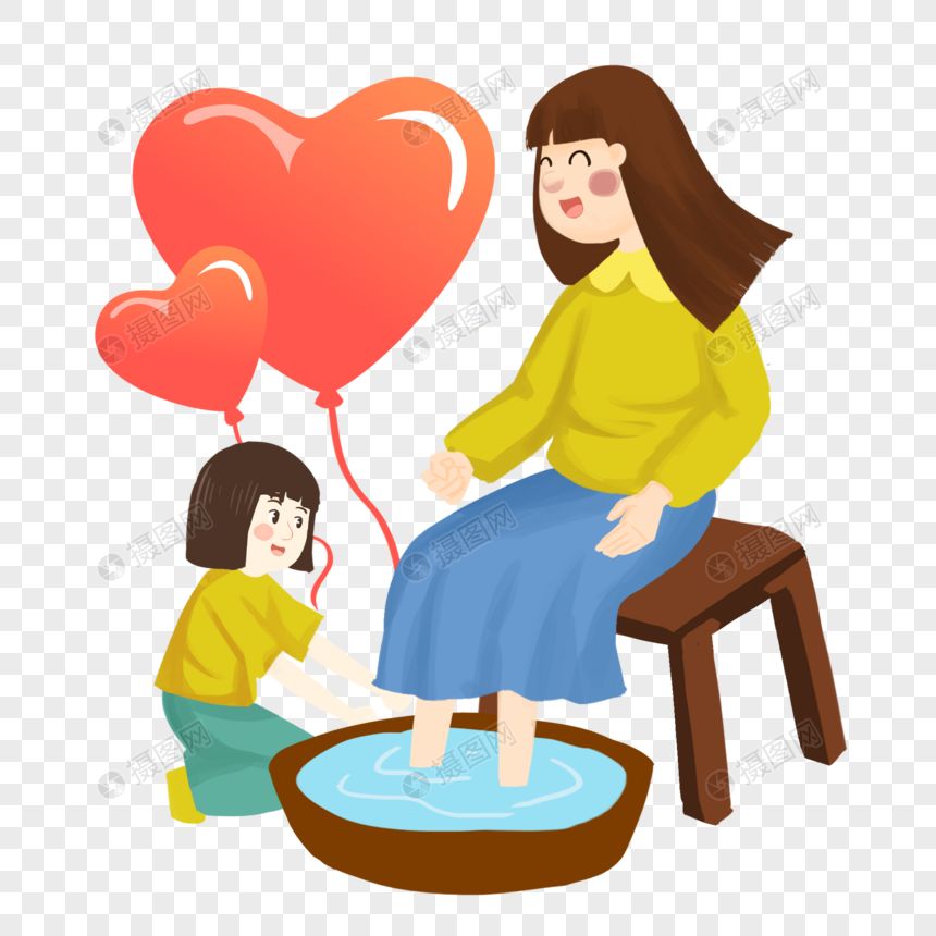 帮妈妈洗脚的女孩元素素材psd格式_设计素材免费下载_VRF高清图片401137626