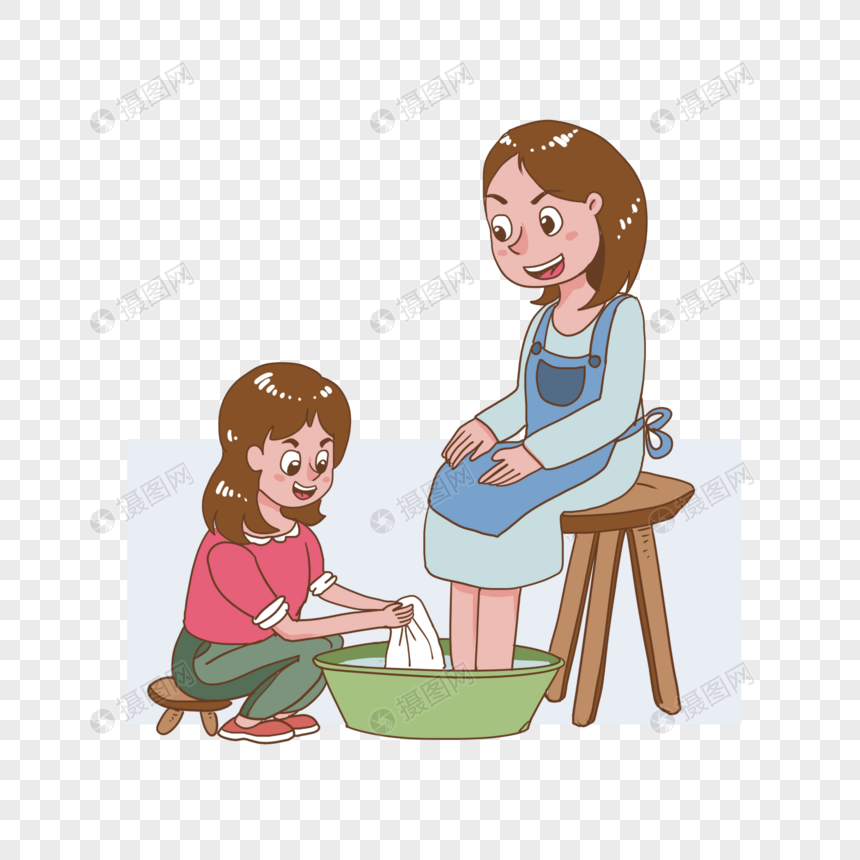 帮妈妈洗脚的女孩