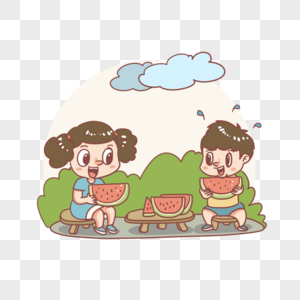 吃西瓜的孩子图片