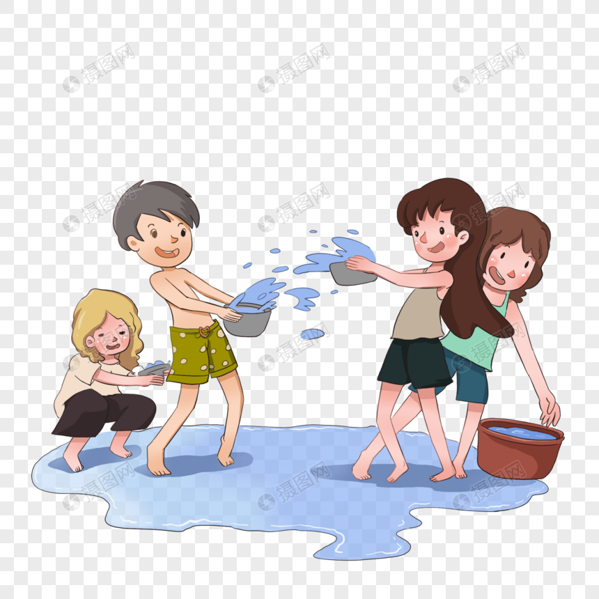 夏天孩子泼水玩耍