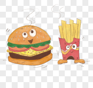 ins儿童插画风格汉堡包薯条套餐高清图片