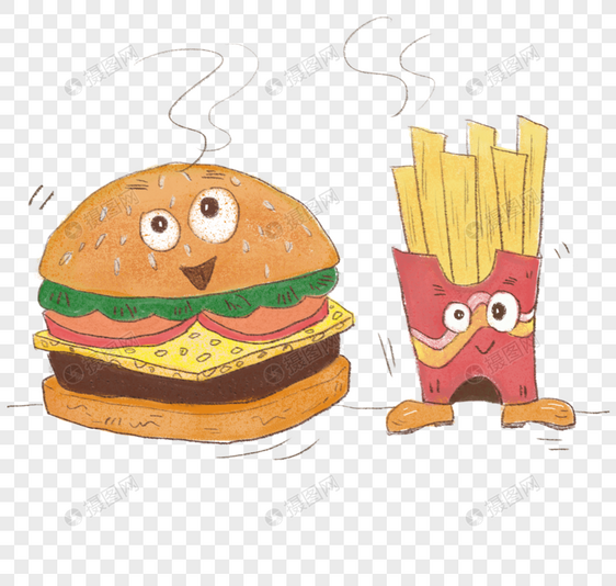 ins儿童插画风格汉堡包薯条套餐图片