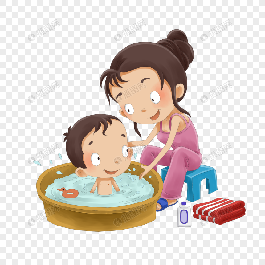给孩子洗澡的妈妈图片