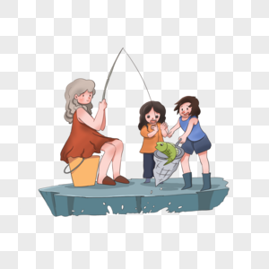 妈妈和孩子钓鱼玩耍图片