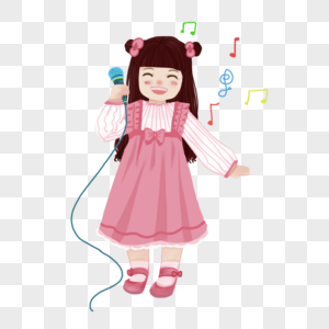 唱歌的小女孩插画高清图片素材