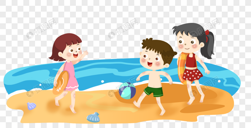 夏日海滩小朋友玩耍图片