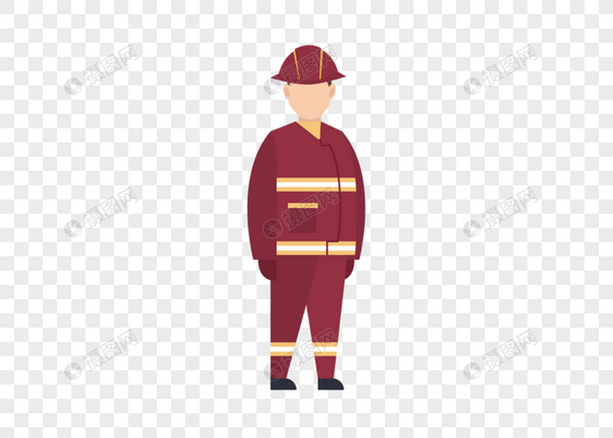 AI矢量图平面化人物红色消防员图片