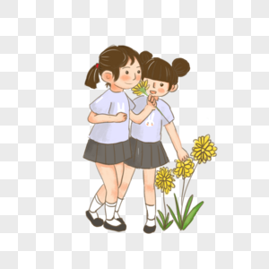 女孩开心赏花图片