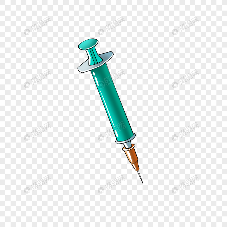 免抠元素 手绘/卡通元素 绿色针管注射器.