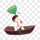 坐在船里吃西瓜的男孩图片