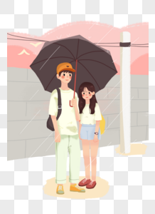 情人节下雨情侣撑伞淋雨图片