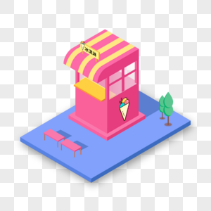 2.5D粉红色路边冰淇淋小店插画图片