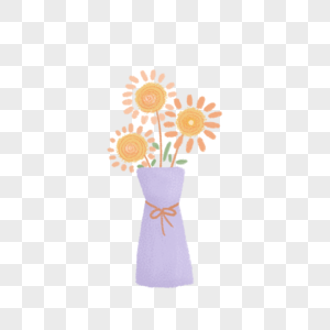 紫色花瓶虚边橙色太阳花高清图片