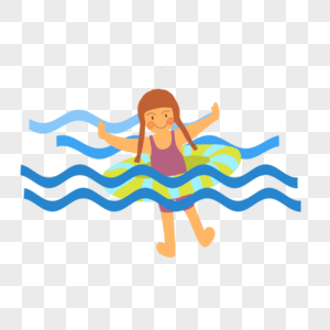 简约卡通海边游泳圈小女孩图片