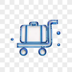 立体蓝色推行李箱图标图片
