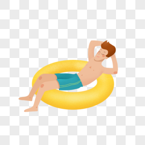 夏天里躺在游泳圈上的男青年图片