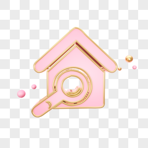 创意粉色立体房子图标图片