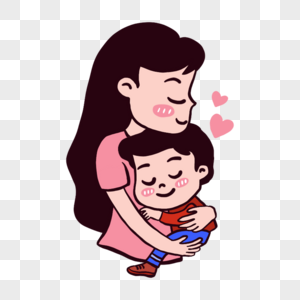温馨卡通人物母亲节温馨拥抱的母子素材