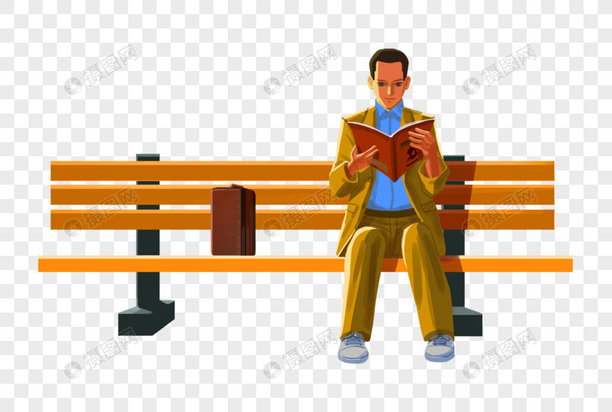 坐在长椅上看书的男人图片