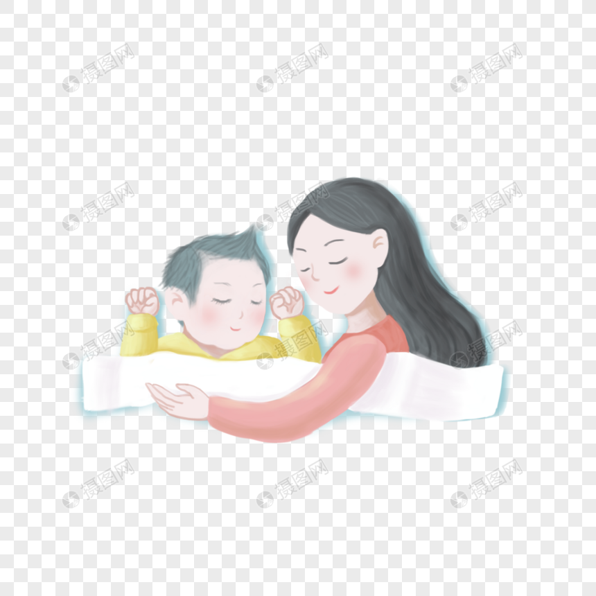 抱着孩子睡觉的母亲