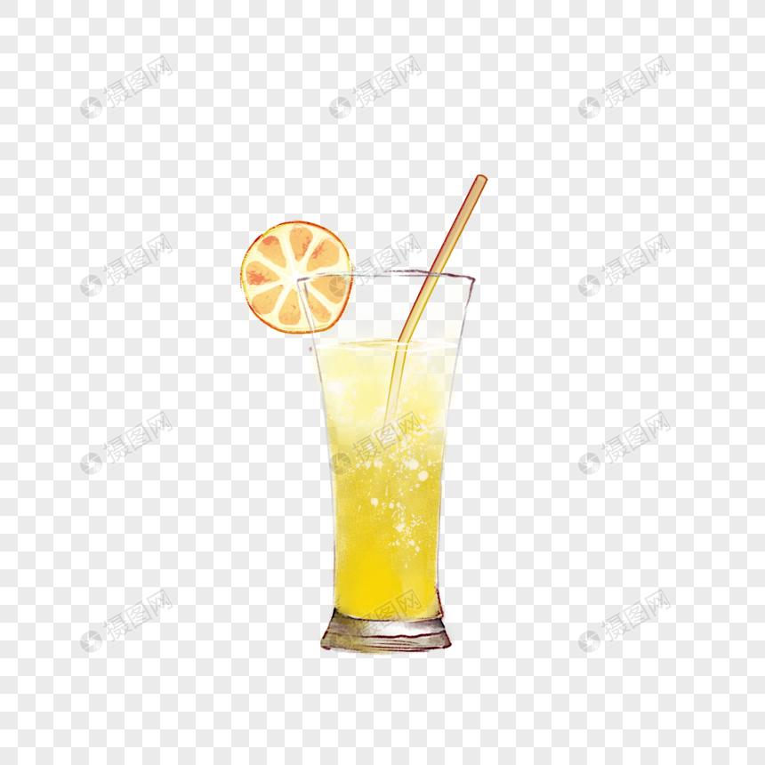水彩冰饮橙汁图片