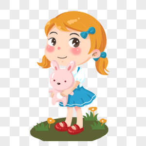 抱着粉色玩具兔子的小女孩图片