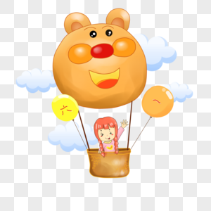 卡通手绘小熊热气球小女孩图片