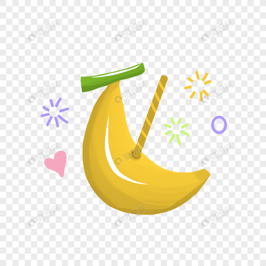 夏天饮料香蕉黄色渐变手绘装饰图案图片