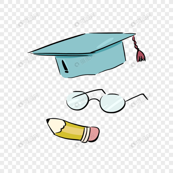 毕业季学士帽眼镜铅笔图片