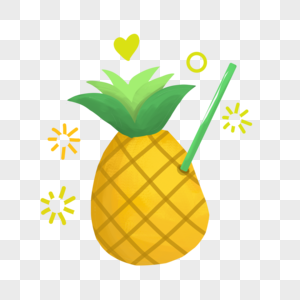 夏天饮料菠萝黄色渐变手绘装饰图案图片