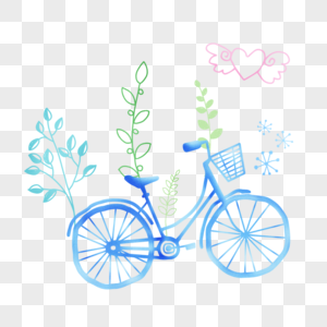 蓝色小清新自行车单车噪点卡通扁平手绘插画透明png图片