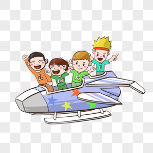 创意手绘六一儿童节游乐场飞船图片
