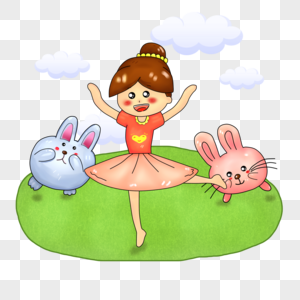 手绘卡通跳舞女孩可爱兔子PNG素材图片