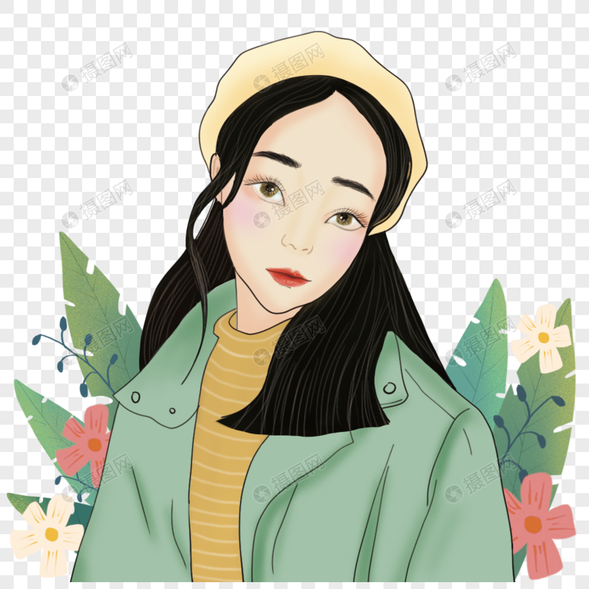 插画戴帽子女孩
