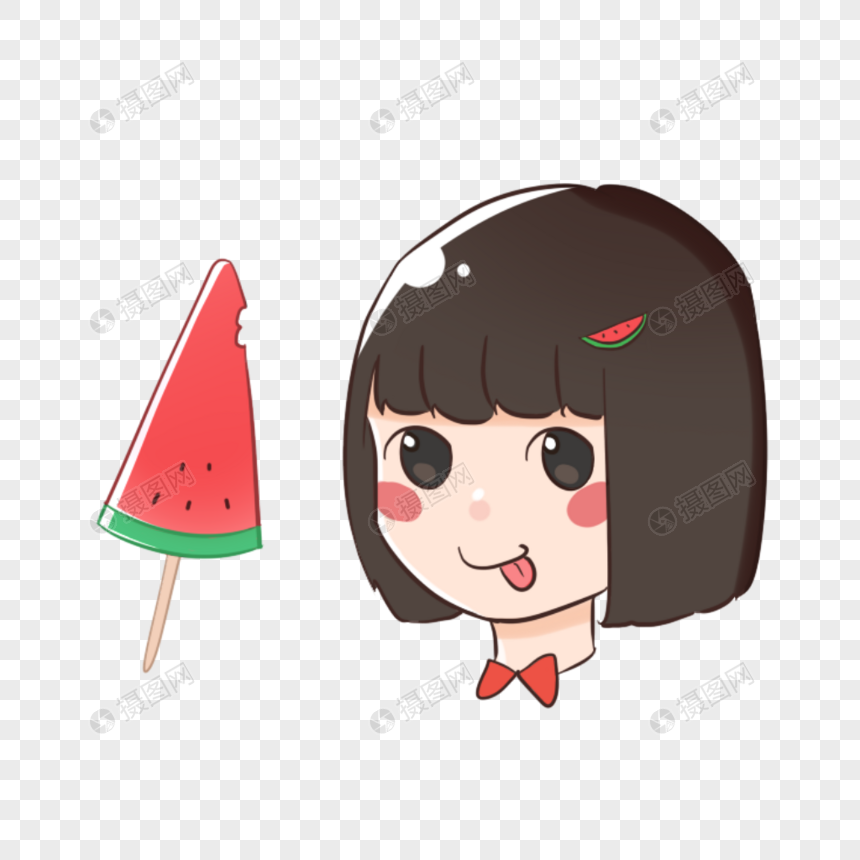 免抠元素 手绘/卡通元素 西瓜与女孩.