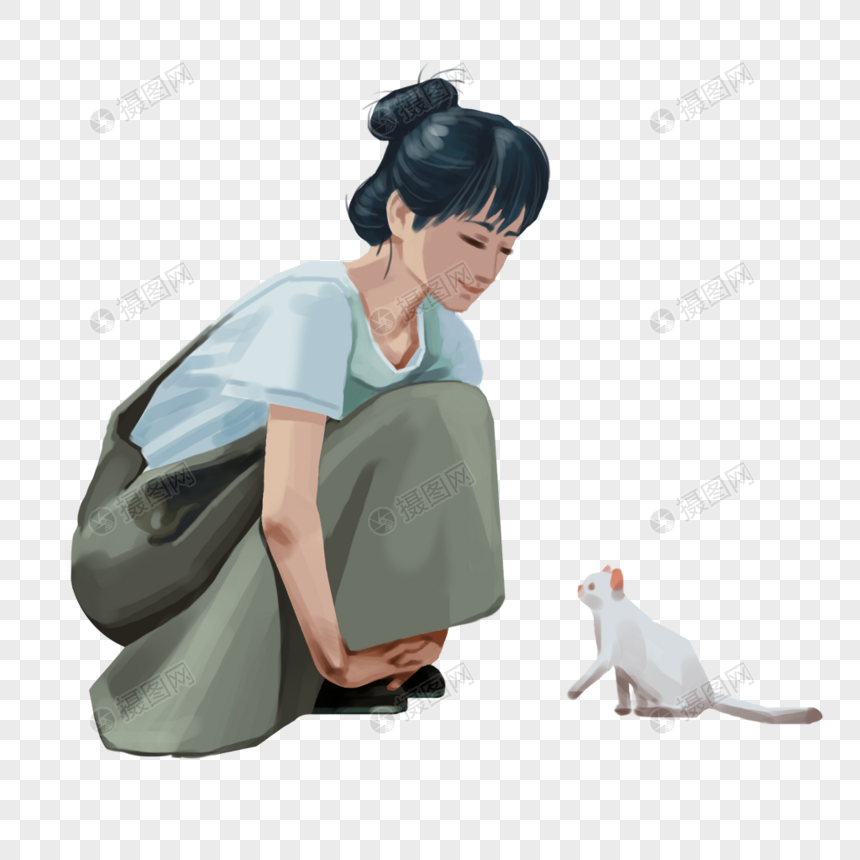 女孩和猫图片