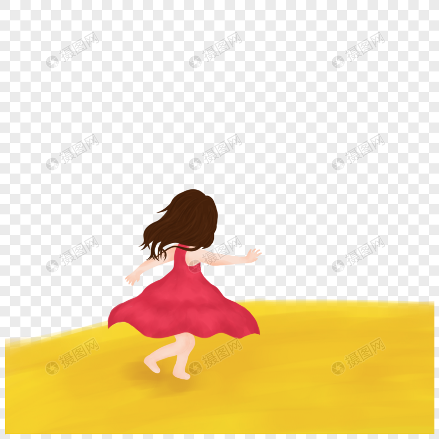 沙滩上奔跑的小女孩