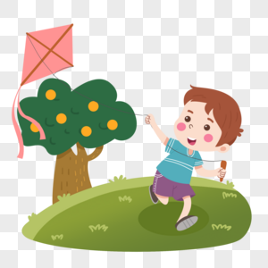 儿童节草地上放风筝的小男孩高清图片