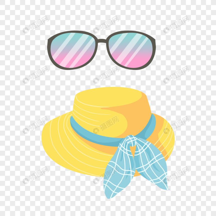 夏天度假必备的墨镜太阳草帽图片