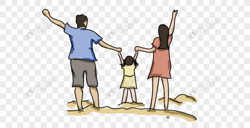 母亲节父亲节一家人背影手绘装饰