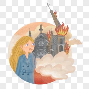 巴黎圣母院失火哭泣的女孩图片