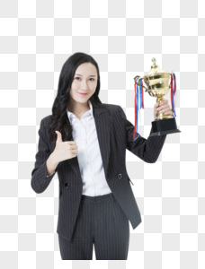 商务女性拿奖杯图片