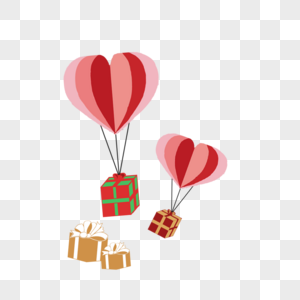 浪漫爱心热气球和礼物图片