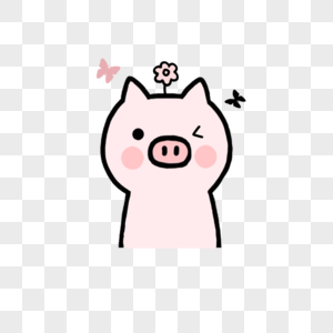 一只头顶长花的可爱小猪图片