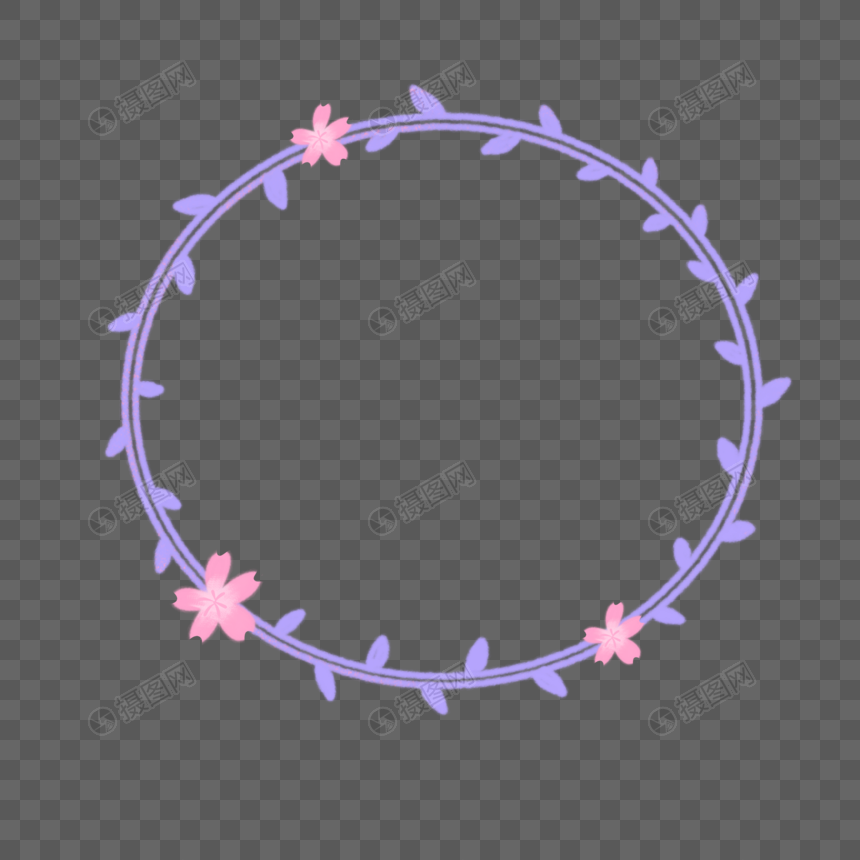 春天粉色樱花叶子紫色圆圈简约边框图片