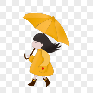 手绘雨中撑伞的小女孩图片