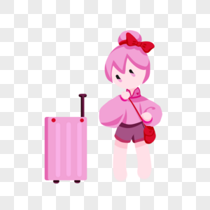 带行李箱的粉衣小女孩图片